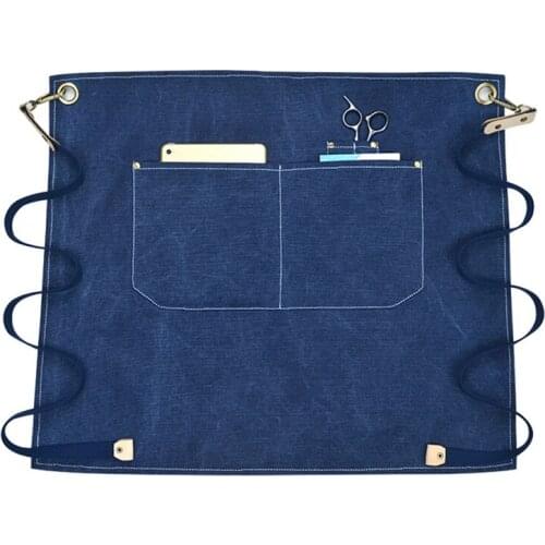 Blue Gray Canvas Waist Apron Cotton Straps Barista Bartender Baker Pastry Chef Uniform Florist Bistro Waitstaff Work Wear E52