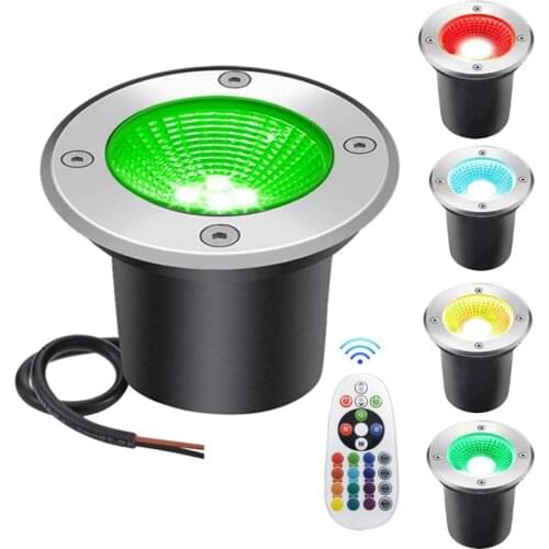 Outdoor 10W Waterproof RGB LED Underground Light with Remote Controller 12V 24V Inground Light for Ground Garden Path Park Floor