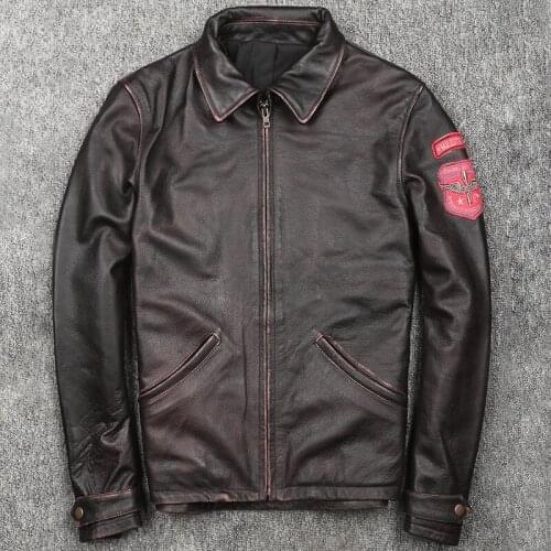 High Quality Air Force Man Genuine Leather Jackets European Imported Mens Streetwear Bomber Cow Leather Coats Men Brand Clothing