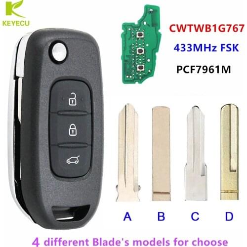 KEYECU Replacement Remote Flip Key 433MHZ PCF7961 Chip for Renault Twingo for Dacia Duster Sandero Symbol 2013-2017 HU179/HU136