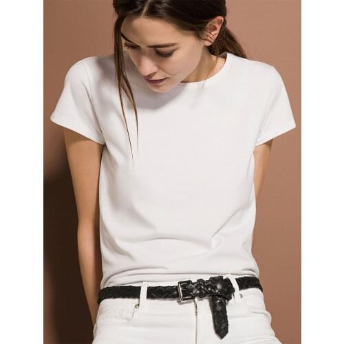 100% Cotton Summer T-Shirts Women Korean Brief Solid Casual O-Neck Short Sleeve T Shirts Female Leisure White Tees