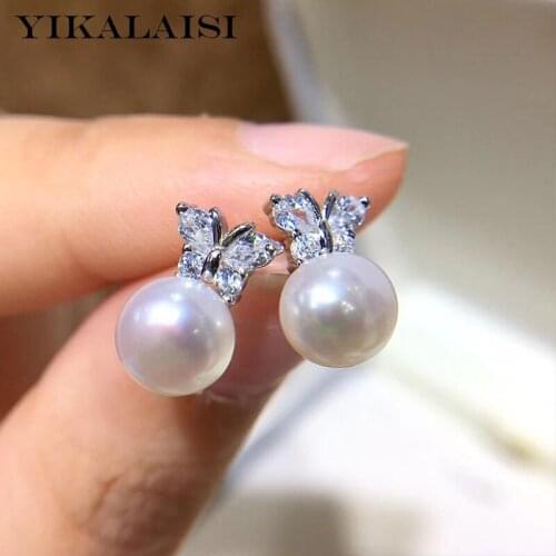 YIKALAISI 925 Sterling Silver Jewelry Pearl Earrings 2019 Fine Natural Pearl jewelry 5-6mm stud Earrings For Women wholesale