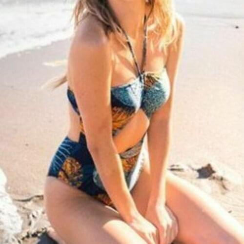 Women Bandage Bikini Set 2019 Leaf Print Push-up Padded Bra Bandeau Swimsuit Bathing Suit Swimwear