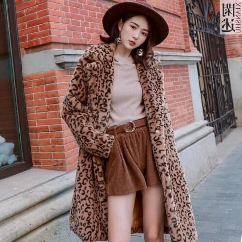 Women 2021 Winter Fashion Imitation Mink Fur Overcoats Female Long Faux Fur Jackets Ladies Loose Thick Warm Leopard Coats R380