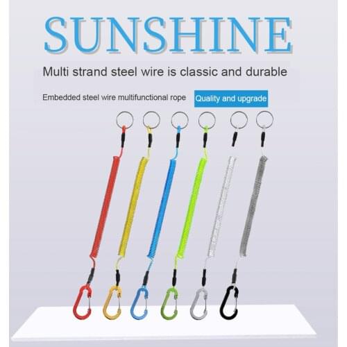 1.2m Steel Wire Anti-Lost Stretch Rope Sub Plier Control Fish Hanging Keychain Buckle Secure Lock Rope Pull Tackle Fishing Lanya