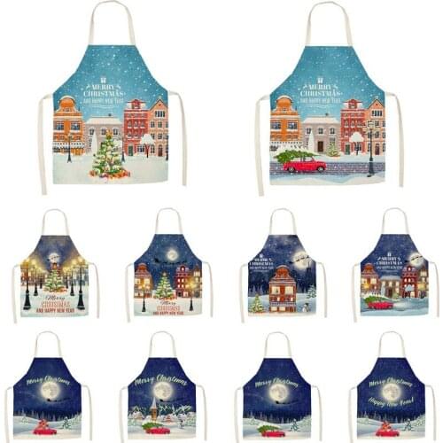 1Pcs Kitchen Cooking Apron Christmas ThemePrinted Home Sleeveless Cotton Linen Aprons for Men Women Baking Accessories 55*68cm