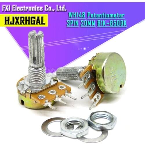 10pcs WH148 B1K B2K B5K B10K B20K B50K B100K B500K 3Pin 20mm Shaft Amplifier Dual Stereo Potentiometer 1K 2K 5K 10K 50K 100K