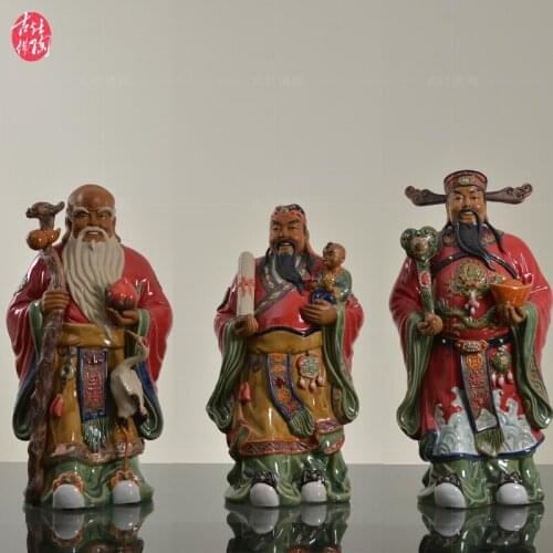 3pc/set Chinese Ceramic Handmaded Crafts Fu lu Shou Three Fairies Art Decoration Buddha For Home Decoration Good Gift