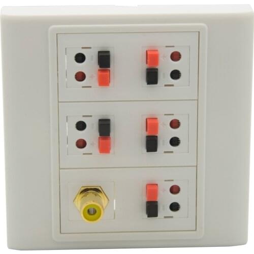 EU 86 Spring Clip Style 5.1 Speaker Sound Box Bananna Ports Female To Female Wall Plate