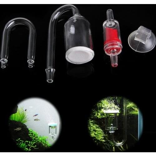 Fish Tank Aquarium CO2 Diffuser Check Valve U Shape Glass Tube Suction Cup Kit