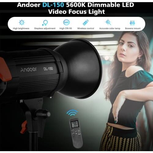 Andoer DL-150 150W Video Focus Light 5600K Daylight Dimmable COB LED Video Light CRI 95+ Bowens Mount with Remote Control