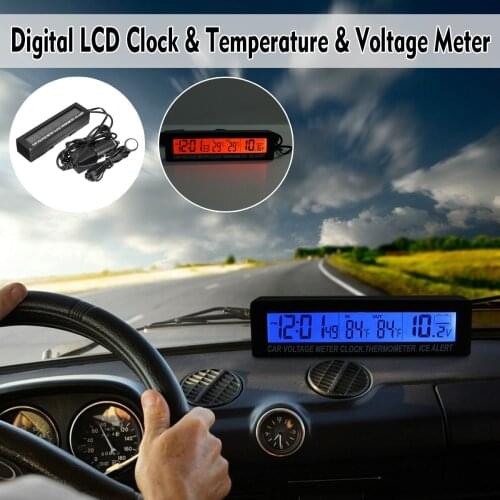 Car voltage meter with clock and in/out thermometer blue & orange back light