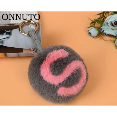 10cm Fur Ball Fluffy Pom Pom Keychain Handmade Faux Rabbit Pompon Bag Charm Monster Alphabet Letter Keyring Chain Holder Gift