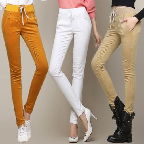 Womens autumn Winter corduroy trousers waist straight female plus size 27-34 thin corduroy pants casual pants/Harem pants