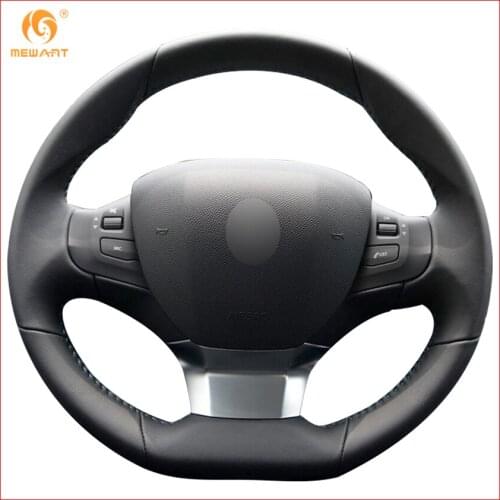 MEWANT Black Artificial Leather Car Steering Wheel Cover for Peugeot 308 2016 2017 Accessories Parts