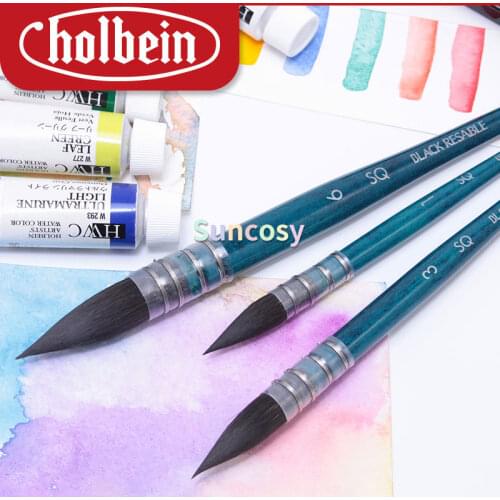 Holbein SQ series BLACK RESABLE Squirrel Hair, Professional Watercolor Paint Brushes, Mop Round Squirrel Hair Paint Brush