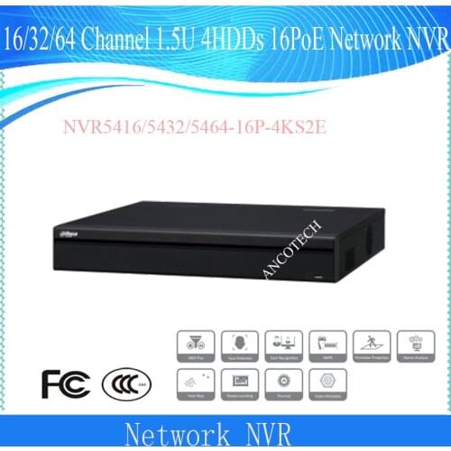 DAHUA NVR Poe 16/32/64Channel 1.5U 16PoE 4K&H.265 Pro NVR DHI-NVR5416-16P-4KS2E/DHI-NVR5432-16P-4KS2E/DHI-NVR5464-16P-4KS2E