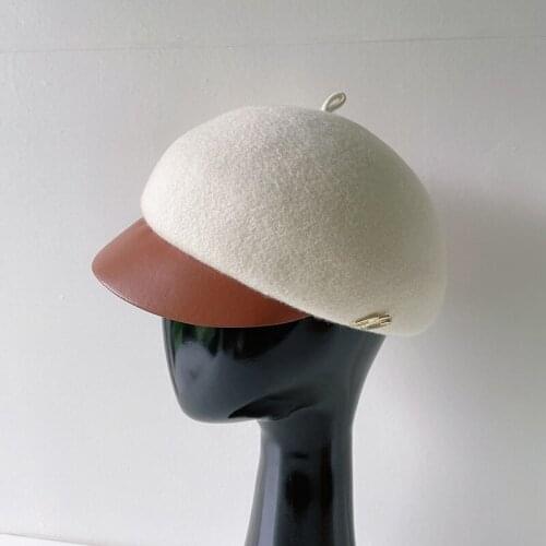 Designer Style 100% Wool Hats For Women PU Leather Fedora Visor Casual Painter Fascinator Sombreros De Mujer Bonnet Cowboy Hats