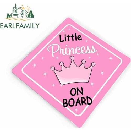 EARLFAMILY 13cm x 12cm Car Stickers Personalizable Little Princess on Board Pink Crown Car Vinyl Sticker Graphic