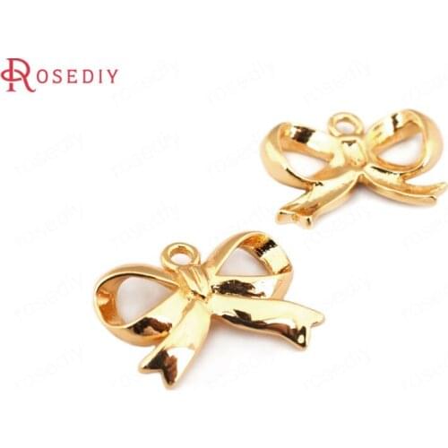 F448)10 pieces 17*13mm 24K Gold Color Brass Bow-knot Charms Pendants High Quality Diy Jewelry Findings Accessories wholesale