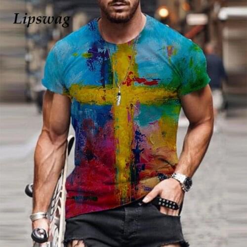 2020 Fashion Cross Printed T Shirts For Male Casual Short Sleeve Slim O Neck Pullover Tops Mens Plus Size Tee Shirt Streetwear