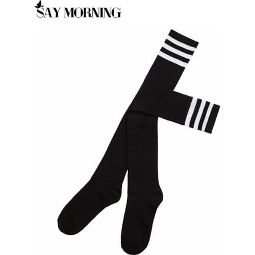SAY MORNING Warm Thigh High Socks For Ladies Girls Schoolgirl Uniform Long Socks Women Stockings Striped Knee Socks
