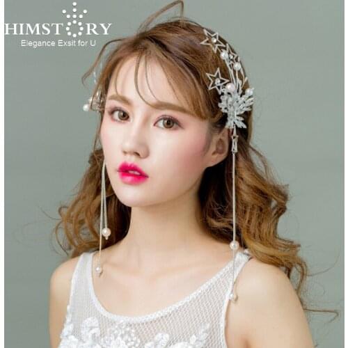 Himstory High End Romantic Crystal Ear Hanging Pearl Long Tassel Hairclip Hairpins EarJacket Wedding Evening Jewelry Accessories