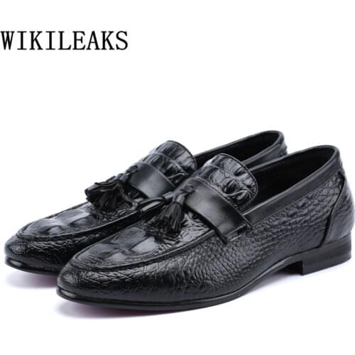 Italian Men Leather Dress Shoes Brand Crocodile Shoes Men Formal Coiffeur Wedding Shoes For Men Sepatu Slip On Pria Buty Meskie