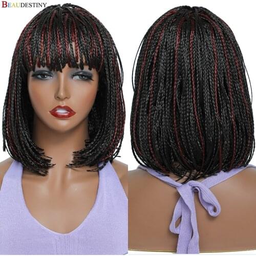 Red Wig Synthetic Braiding Hair For African Braids Short Bob Wig With Bangs Red And Black Wig For Women Synthetic Crochet Braid