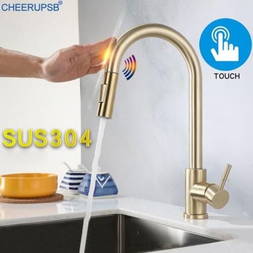 Kitchen Touch Faucet Sink Smart Sensor Automatic Tap Pull Out Flexible Crane Hot Cold Gourmet Mixer Grifo Stainless Steel Taps