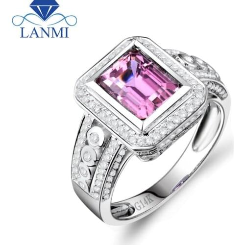 Vintage Jewelry Emerald Cut 6x8mm Natural Tourmaline In 14Kt White Gold Engagement Ring Fine Jewelry Gift for Women SR0058