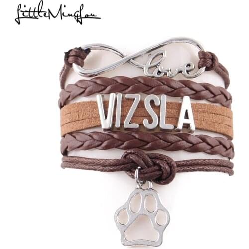 Little MingLou Infinity love Vizsla dog Bracelet pet paw Charm leather wrap men bracelets & bangles for Women jewelry