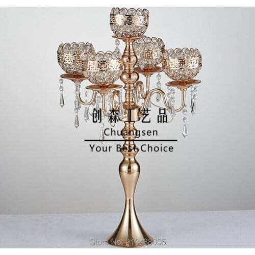 Metal Candle Holder Elegant Candle Stand Iron Candlestick Gold Candelabra Bling Wedding Props Creative Flower Vase Centerpiece