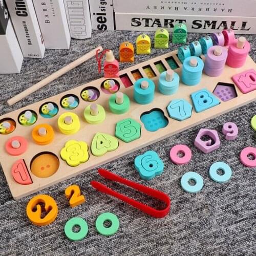 Montessori Educational Wooden Fishing toy Color digital perception geometry Shape Cognitive Matching Game Puzzle Block Baby Toy