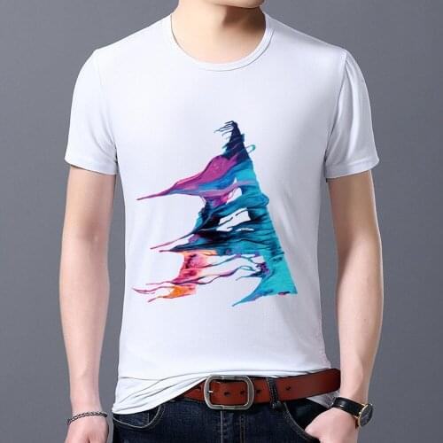 Mens All-match T-shirt Printing 26 English Alphabet A Series Paint Round Neck Casual Commuting Comfortable Slim Simple Soft Top
