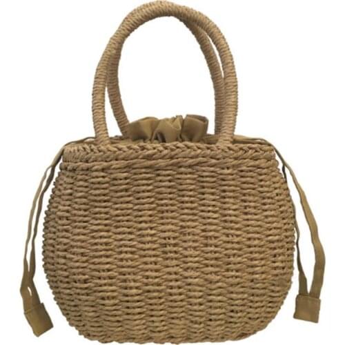 Nordic Minimalist Storage Basket Retro Hand Woven Beach Bag Household Travel Handbag Shopping Braided Hand Bag For Women Girl