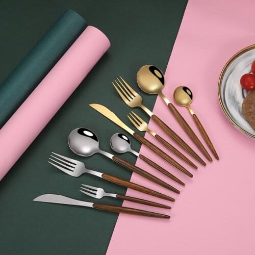 OAPE Kitchen Tools Titanium-plated Gold Stainless Steel Cutlery Set Soup Coffee Ice Spoon Western Knife Steak Fork And Spoon Set