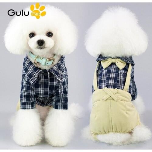 Pet Dog Clothes Spring Summer Plaid Shirt Rompers Fashion Dog Puppy Dog Gentleman Costume Bowknot Overalls Pet Clothes