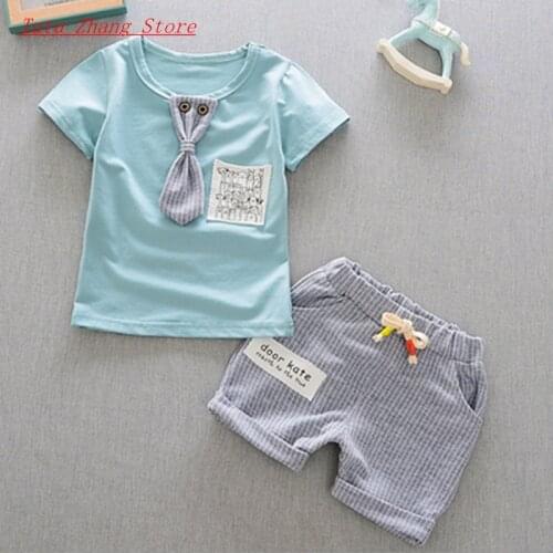 Baby Boys Clothes Korean Summer Cotton Striped Short Sleeve T-Shirt+Shorts Outfits Brand Sport Jogging Clothing Bebes menina