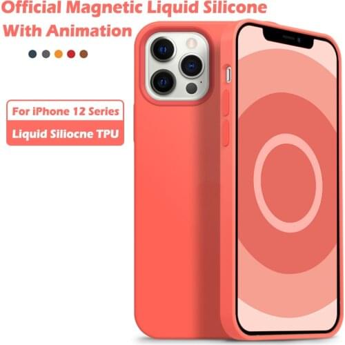 Official Magnetic Liquid Silicone Case For iPhone 12 Pro Max Cover For Magsaf* With Animation Cover For iPhone 12 Mini With Box