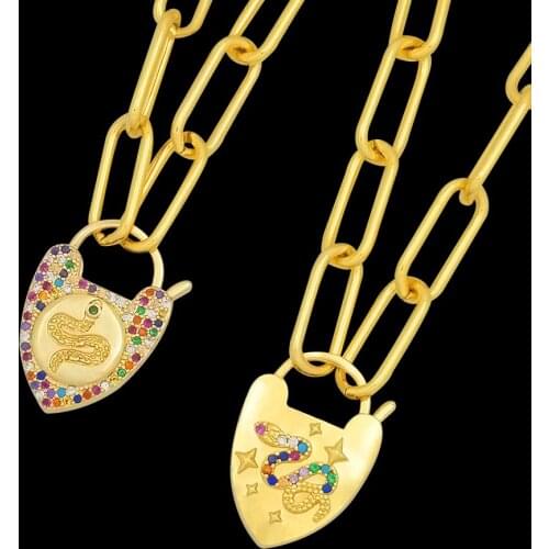 New Design Cubic Zirconia Snake Lock Necklace for Woman Girls Gift Gold Thick Chain Punk Jewelry Padlock Necklaces collier femme