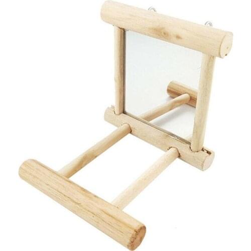 Bird Mirror Wooden Play Toy with Perch for Parrot Budgies Parakeet Cockatiel Conure Finch Lovebird Pet