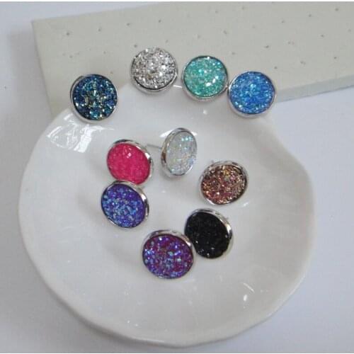 Mix colors Druzy Stud Earrings In Rhodium Plating,Faux Drusy Copper Base Round Stud Earring Gifts For Her 10prs/lot