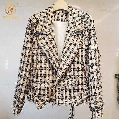 SMTHMA High Quality New Fashion 2021 Designer Woolen Jacket Womens Blends Vintage Tweed Short Coat
