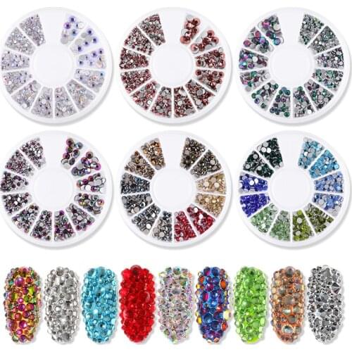SS4-SS16 Mixed Size Colors Glass Flat Bottom Nail Rhinestones Crystal Strass For Nail Art Decoration Accessories Rhinestones