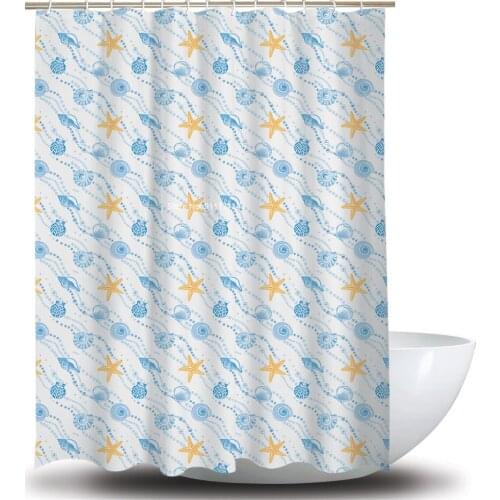 Stylish Bathroom Decorative Shower Curtain Fish Sailboat Pattern Waterproof and Mildew Resistant Fabric Shower Curtain
