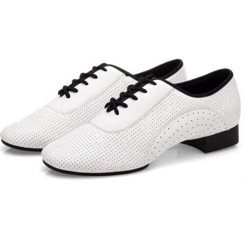 Bachata Men Dancing Shoes low heel Split Outsole Genuine Leather Breathable Salsa Ballroom Latin Dance Shoes For Man L-003