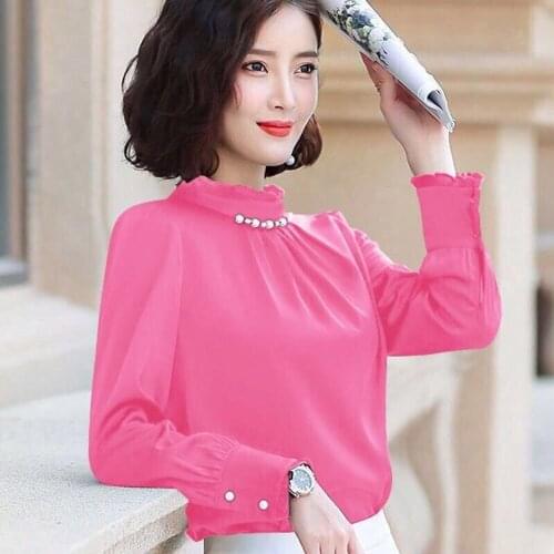 Korean Fashion Silk Women Blouses Beading Satin Long Sleeve Women Shirts Plus Size 5XL Blusas Femininas Elegante Ladies Tops