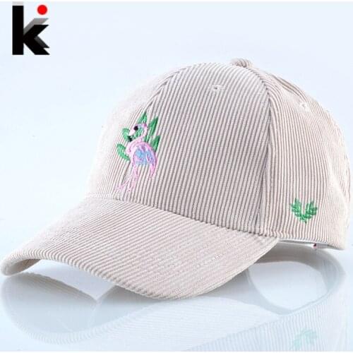 2018 Spring Corduroy Baseball Cap Women Flamingo Embroidery Snapback Hip Hop Hats For Men Adjustable Solid Casual Bone Casquette