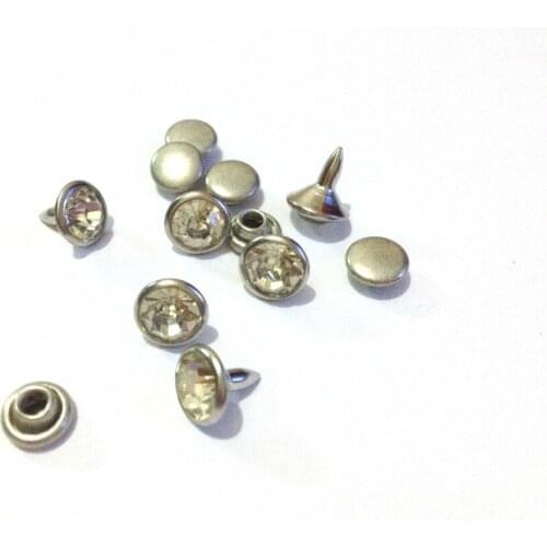 Rivet For Leather Sale Studs And Spikes 100sets Of 8mm Brass Close-end Crystal Spike Rivet Rhinestone With Silver Rim Diy
